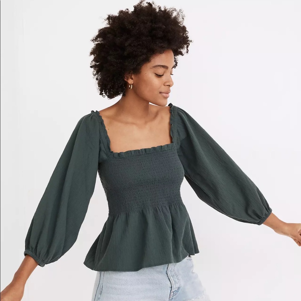 Madewell Lucie Smocked Peplum Top